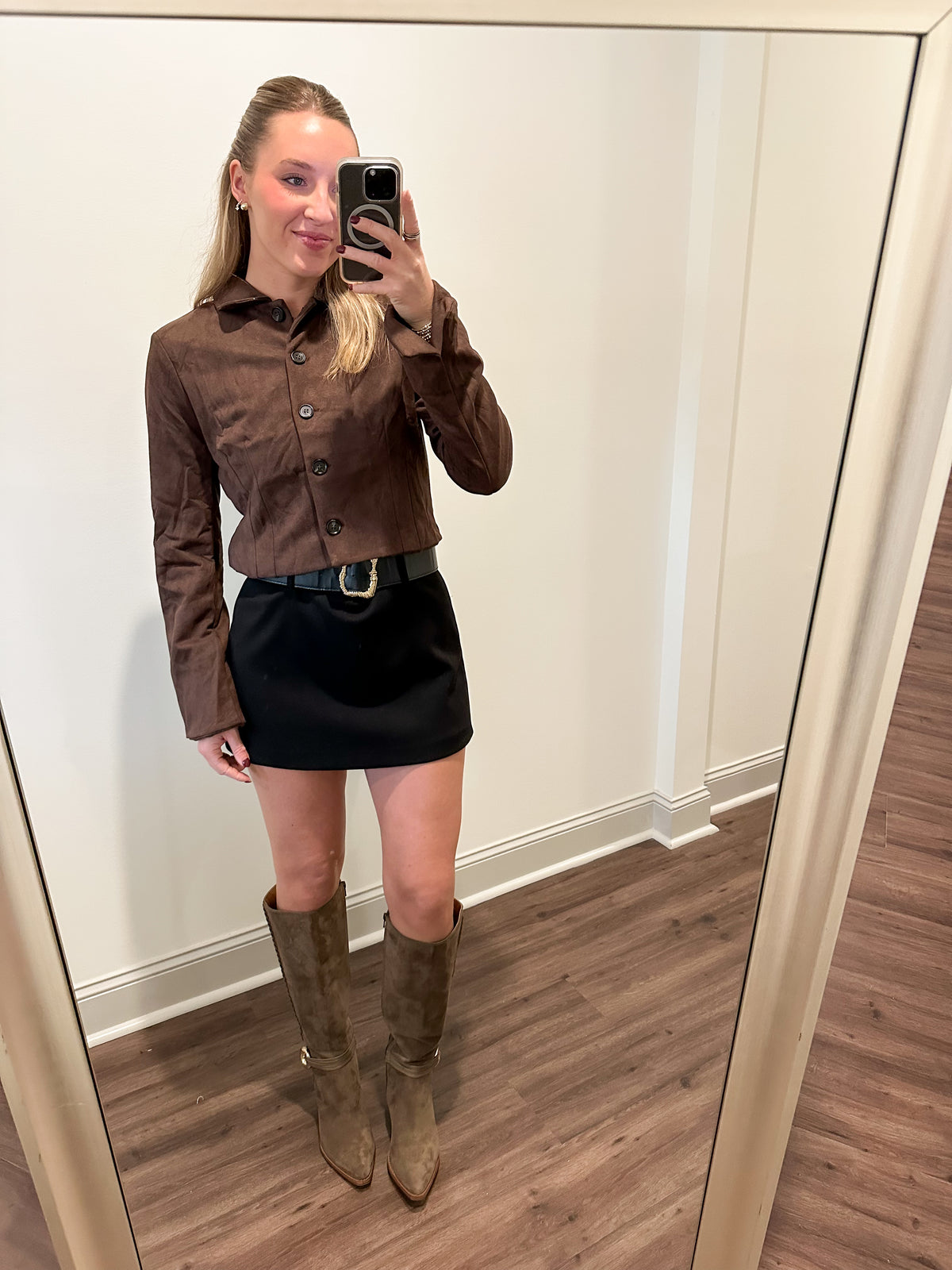 Suede Crop Jacket- Chestnut