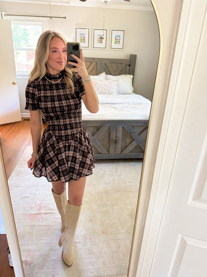 Asia Plaid Smocked Mini Dress