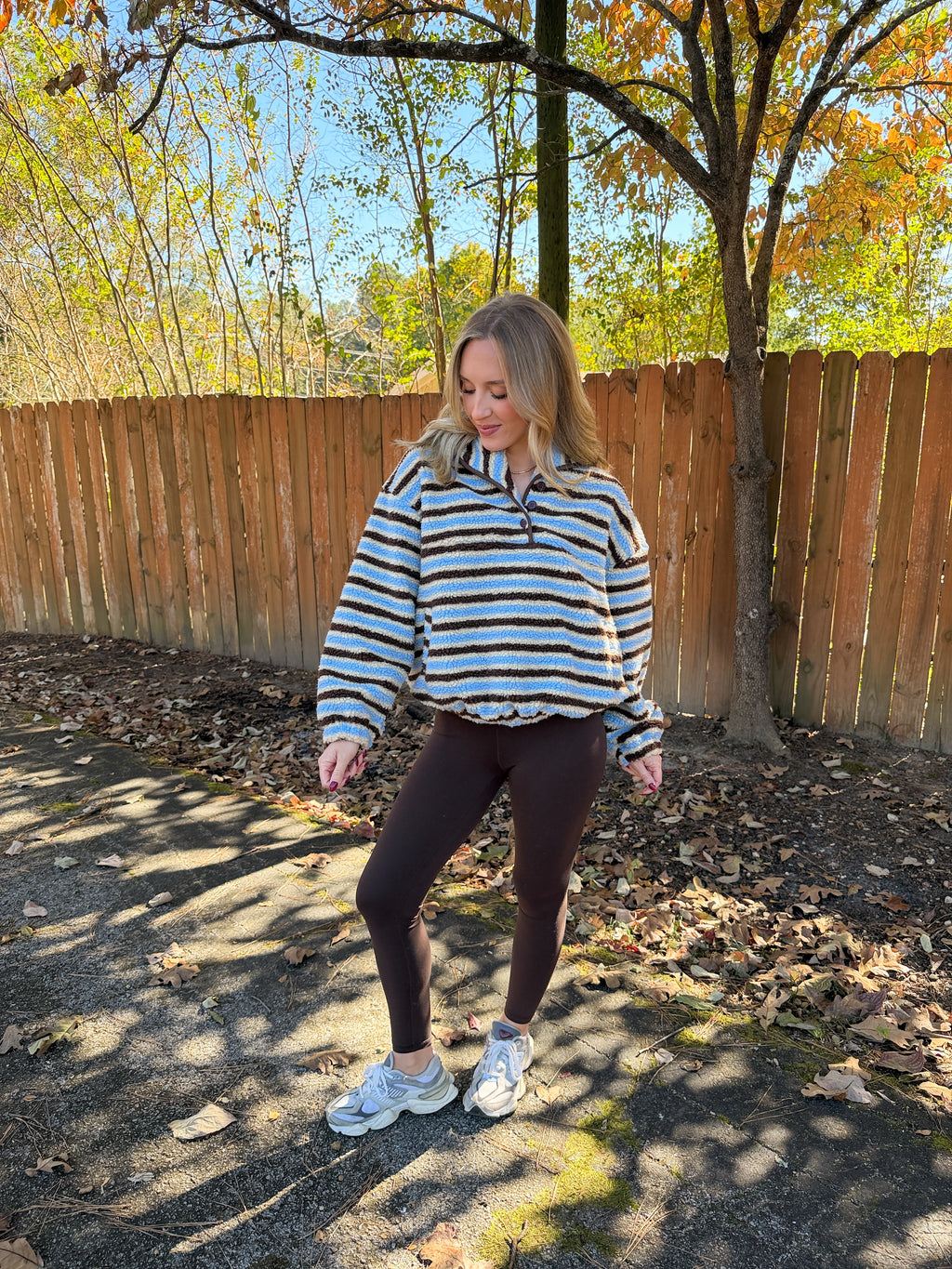 Brynn Striped Pullover- Blue/Brown