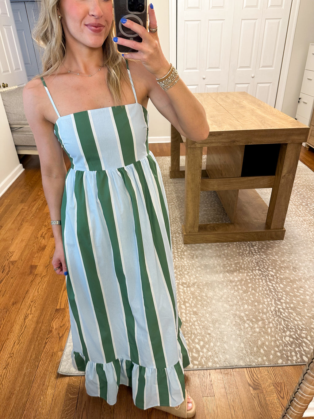 The Soft Sky Midi Dress- Green/Blue