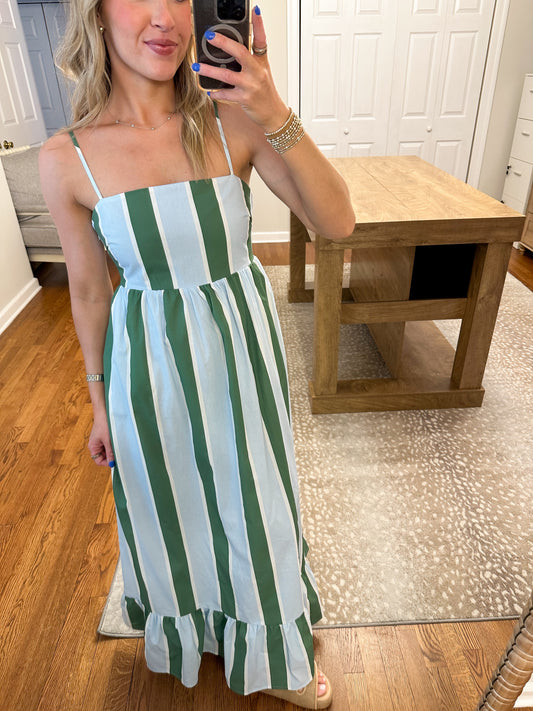 The Soft Sky Midi Dress- Green/Blue