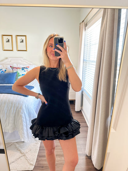 Ruffled Hem Romper- Black