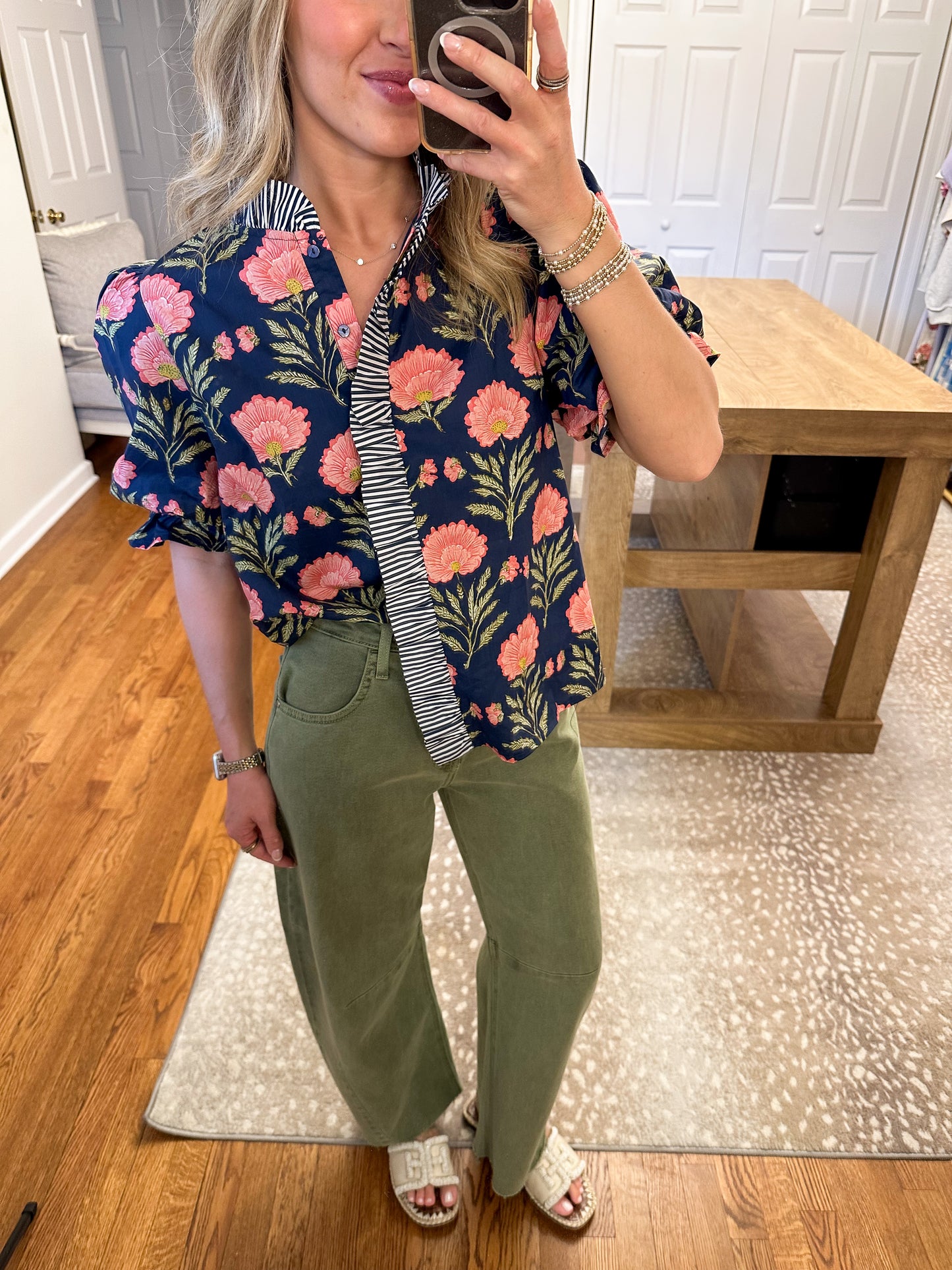 Beatrice Floral Top- Navy