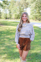 Shaylie Boatneck Top- Brown