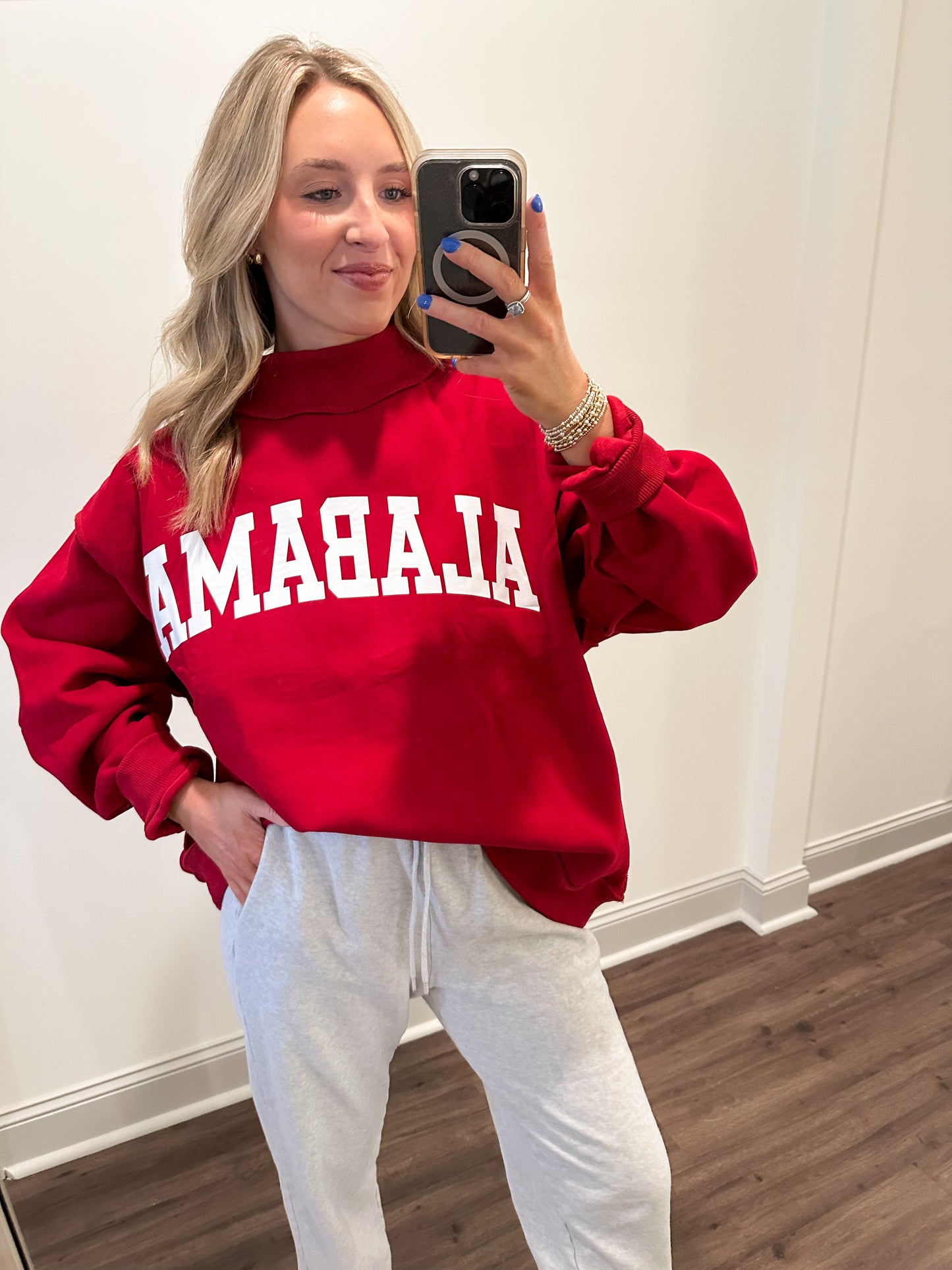 Alabama Mock Neck Sweatshirt- Crimson