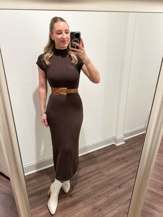 Grayson Sweater Midi Dress- Brown