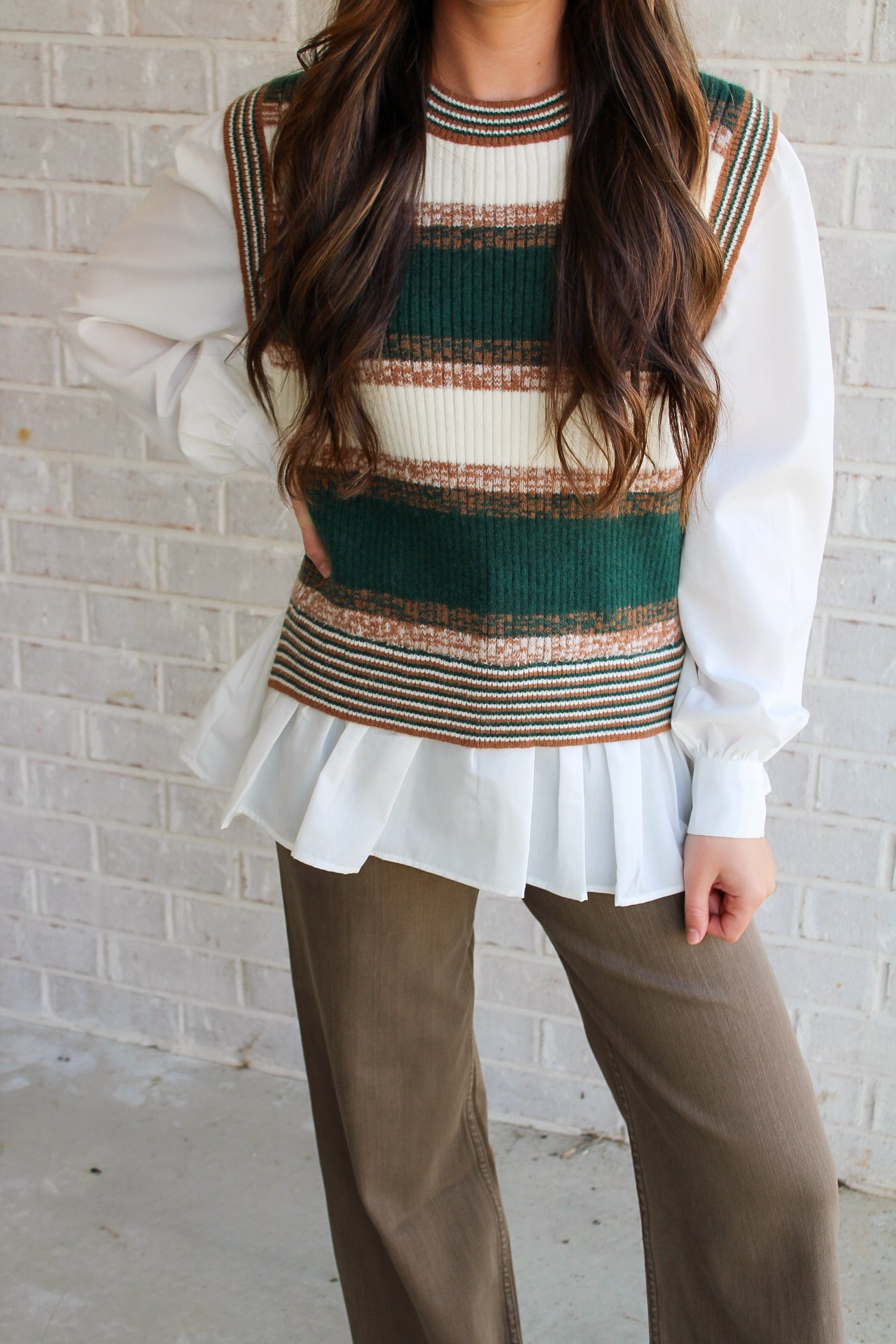 Green Stripe Combo Top