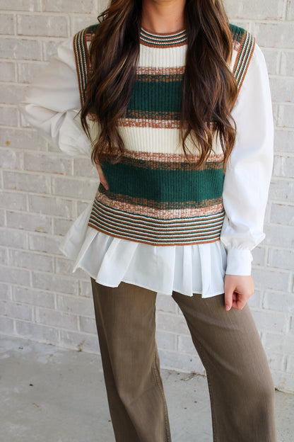 Green Stripe Combo Top