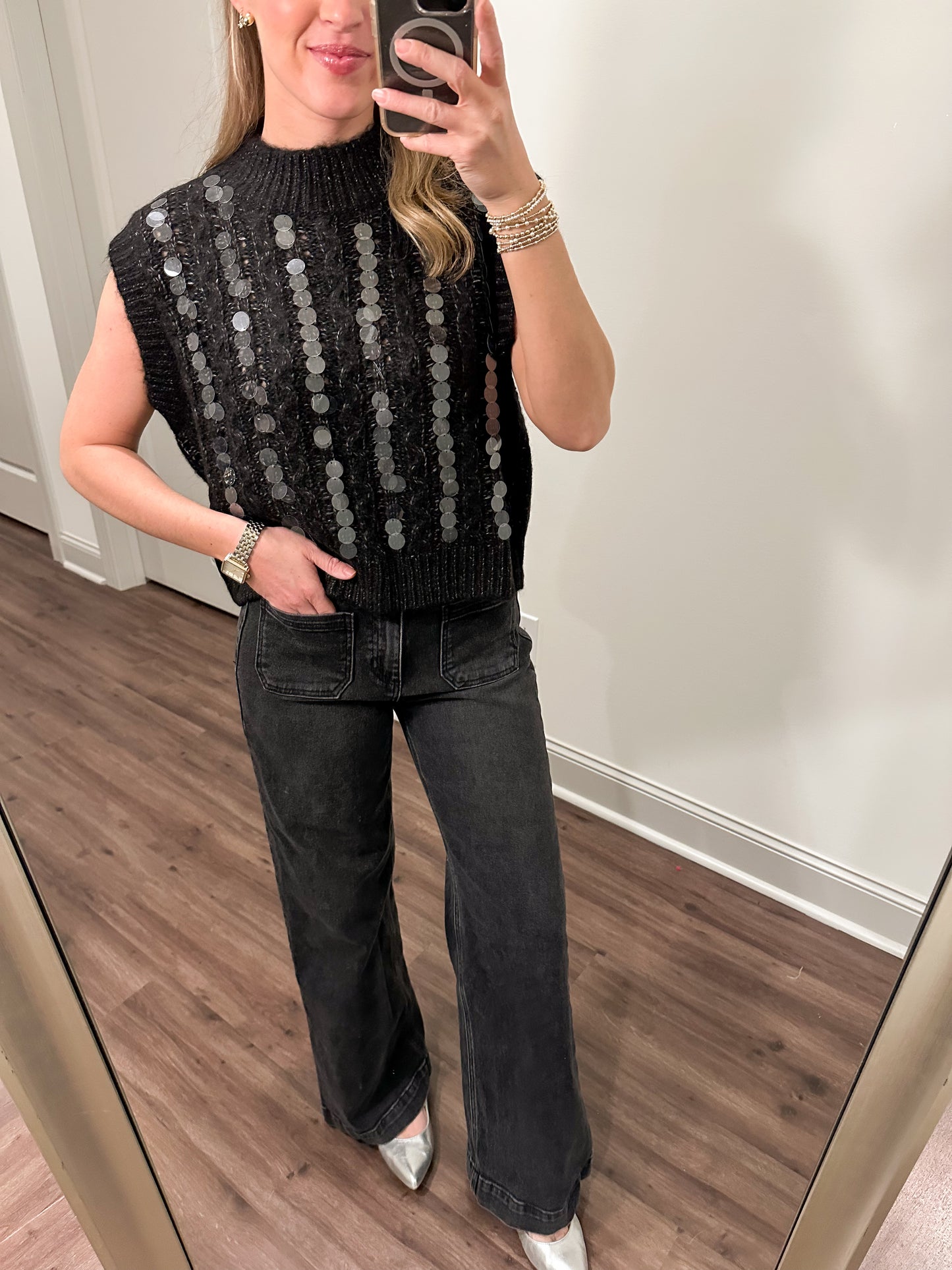 Kacey Sleeveless Sweater Top- Black