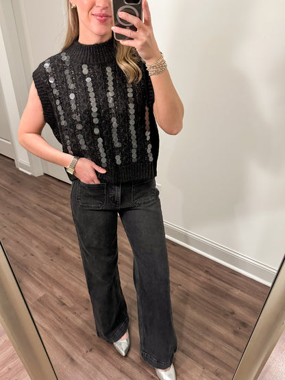 Kacey Sleeveless Sweater Top- Black