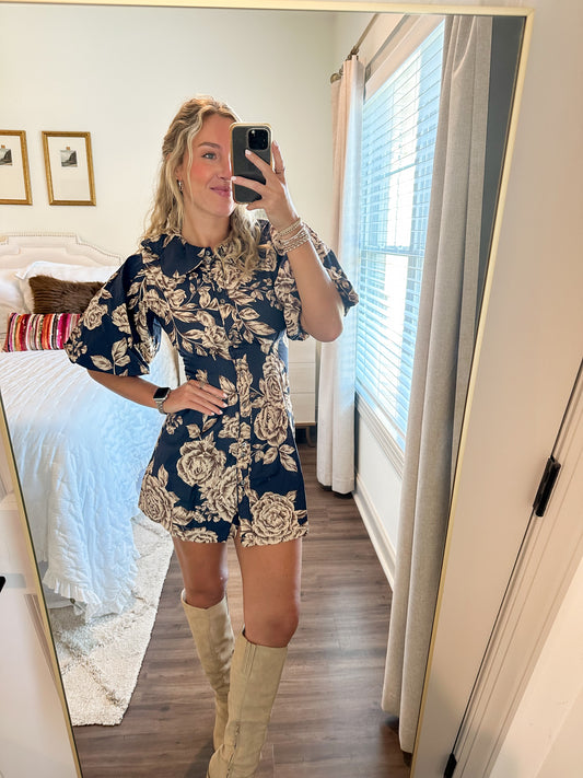 Pamila Balloon Mini Dress- Navy
