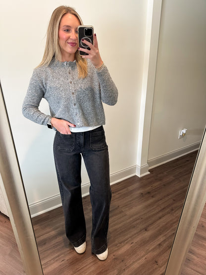 Lucy Button Top- Heather Grey