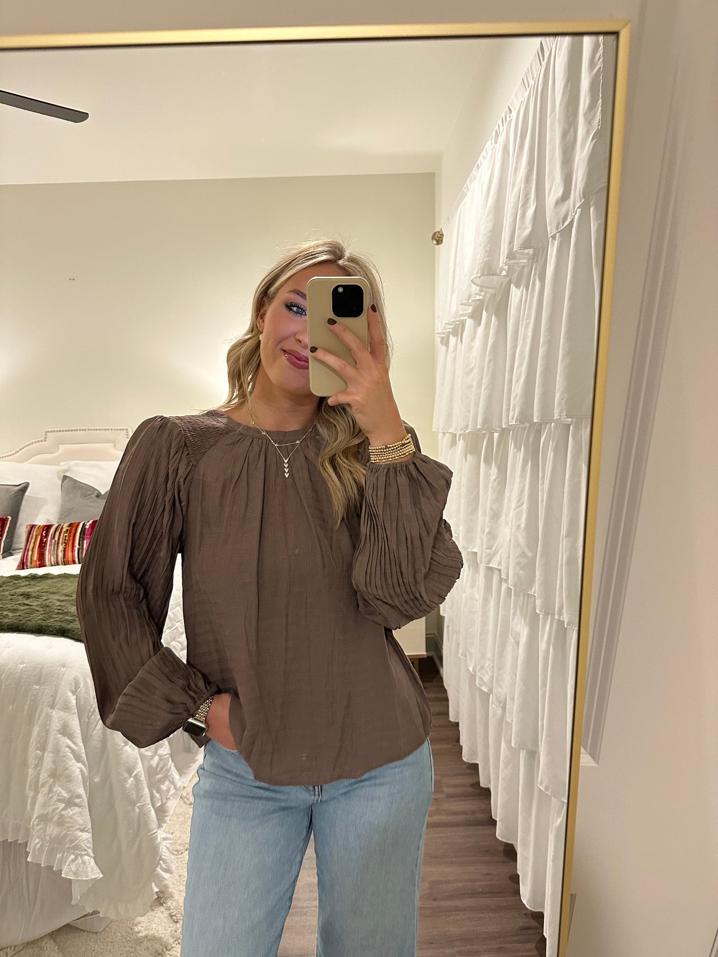 Pleated Sleeve Top– Umber