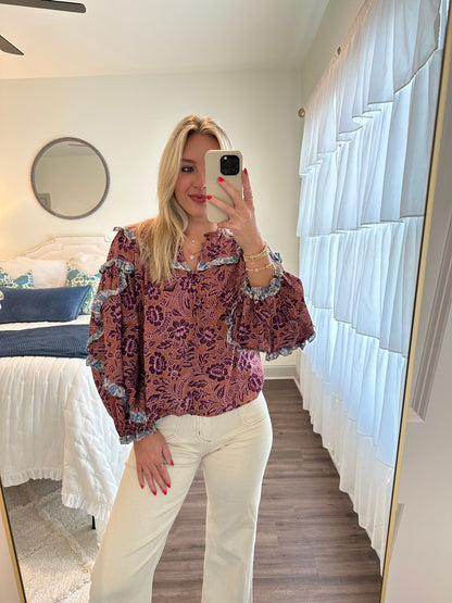 Chelsea Top- Mauve/Brown