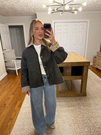 Collar Contrasted Utility Jacket- Charcoal