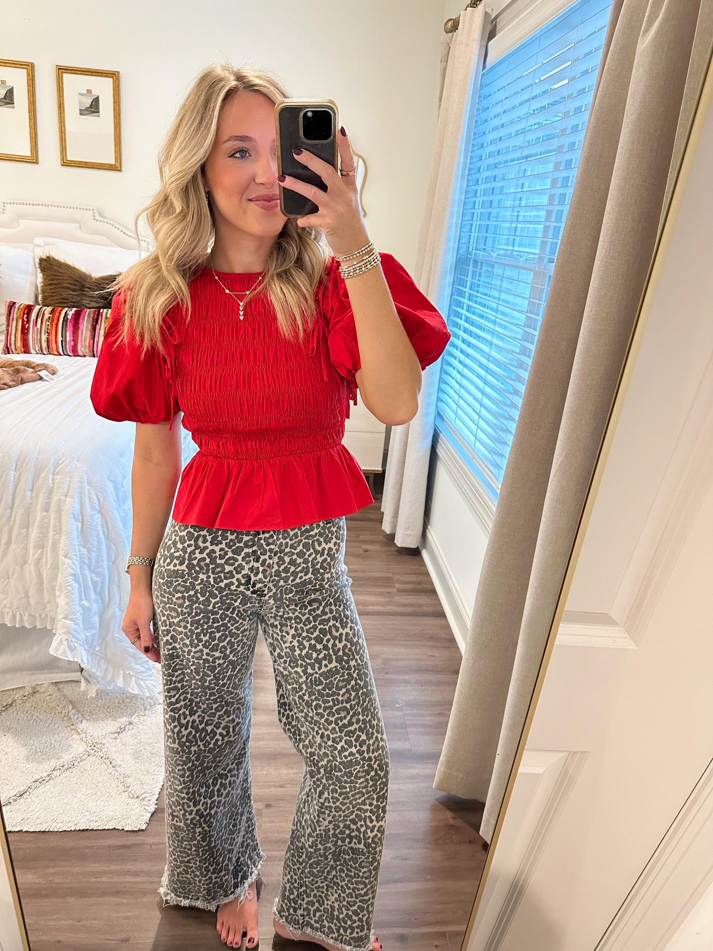 Millie Detachable Sleeve Top- Red