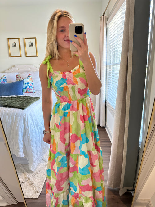 Aiden Dress- Green/Pink