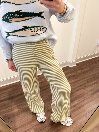 Bailey Striped Wide Leg Pants- Sage