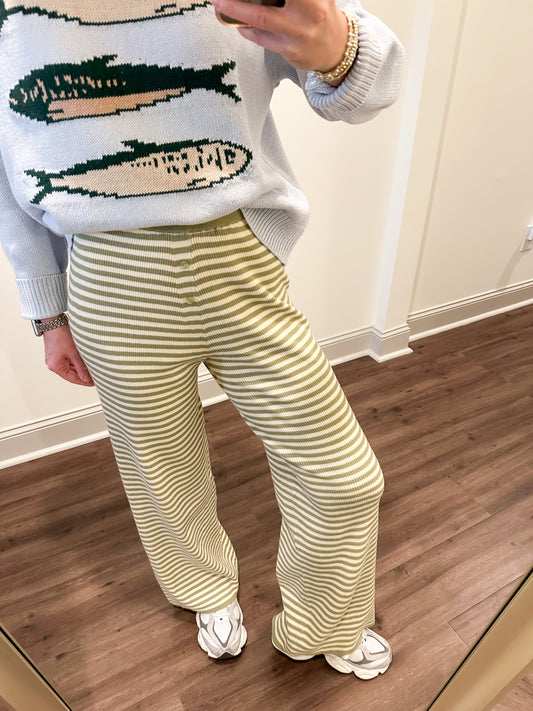 Bailey Striped Wide Leg Pants- Sage