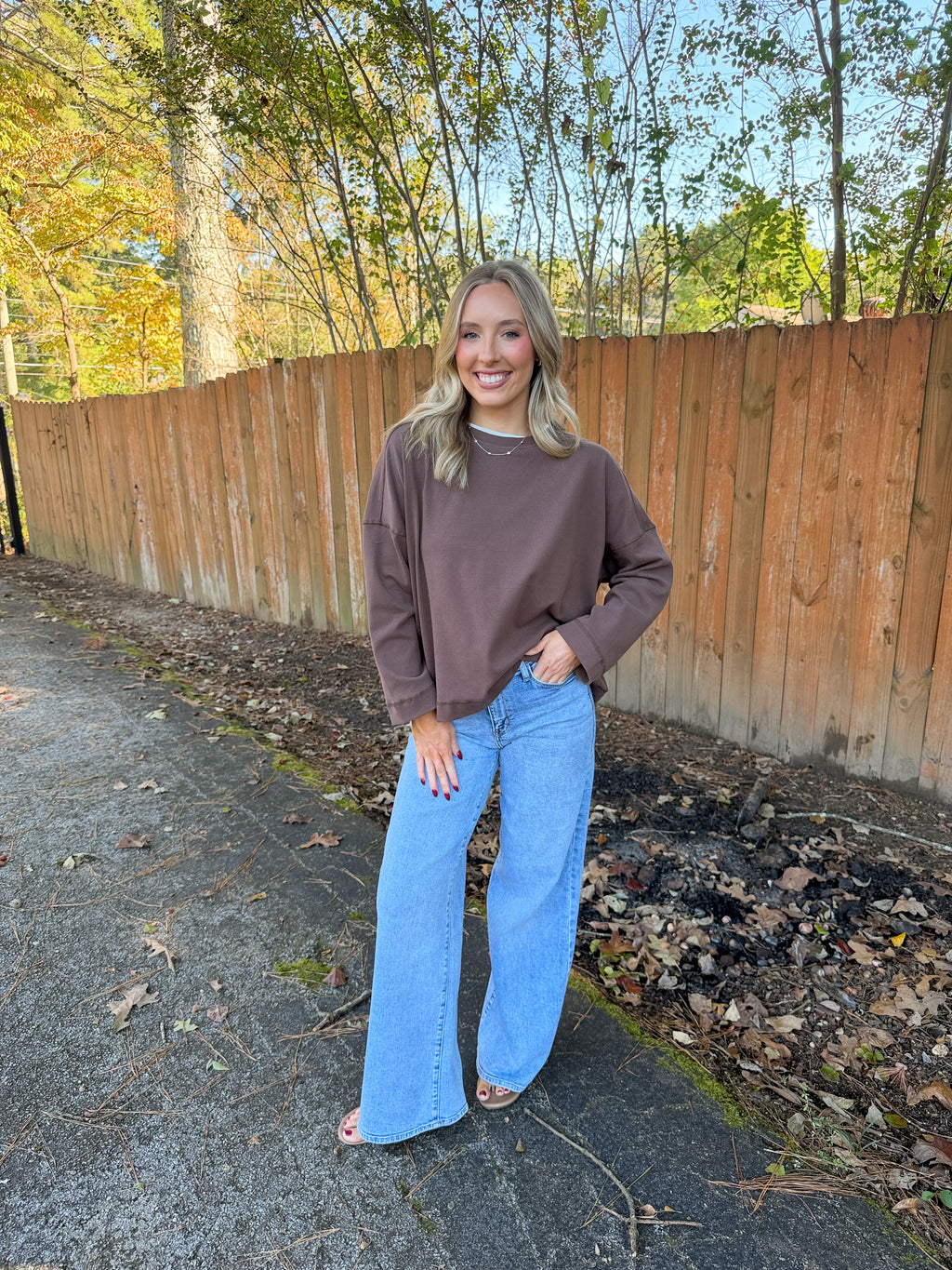 Jamie Contrast Layered Knit Tee- Brown