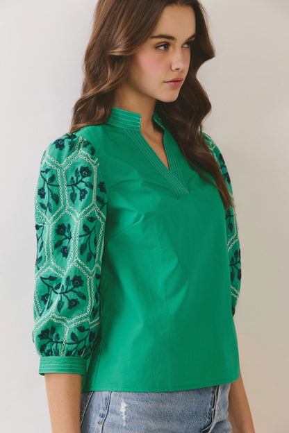 Elissa Embroidered Top- Green
