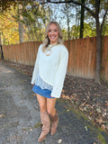 Charlie Asymmetric Lace Trim Top- Cream