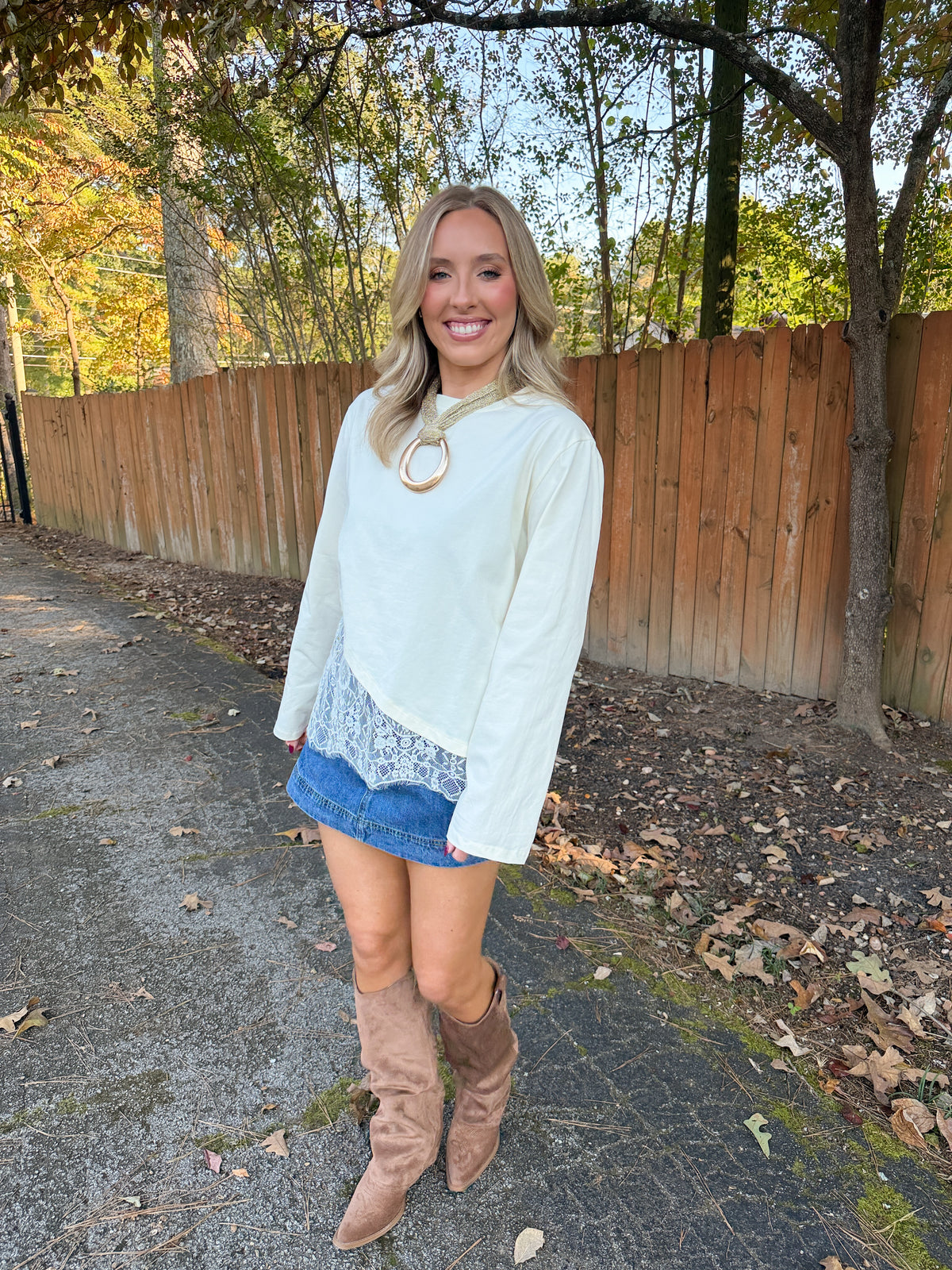 Charlie Asymmetric Lace Trim Top- Cream