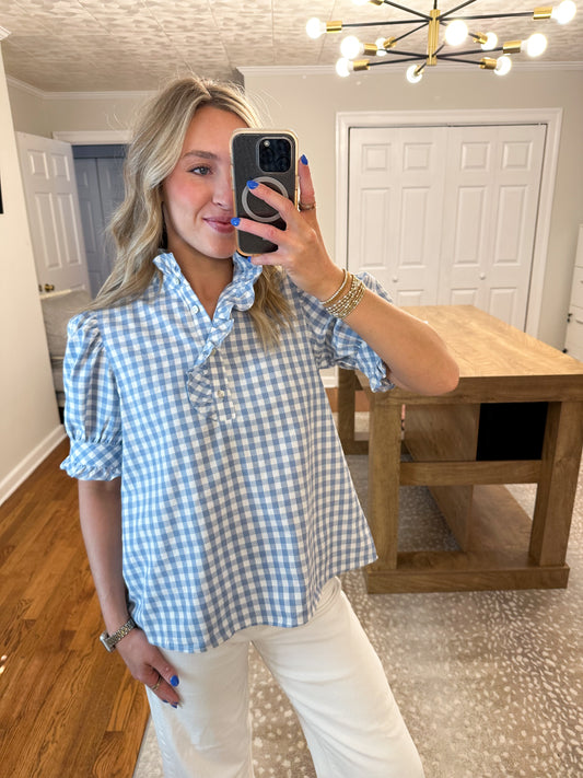 Annie Gingham Top- Blue