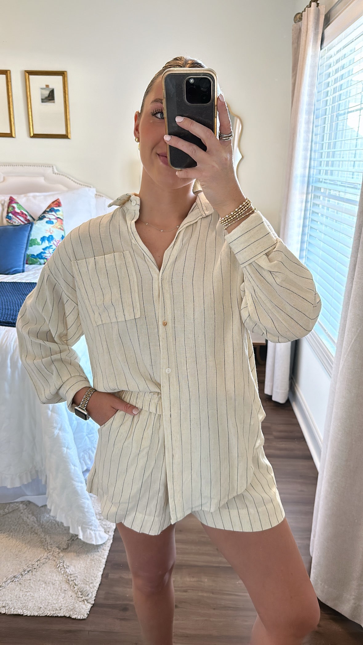Kiera Stripe Set- Linen/Black