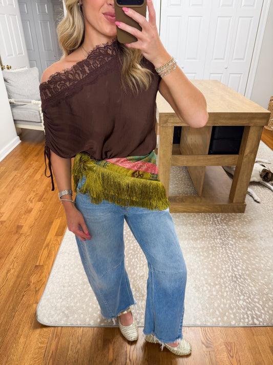 Maeve Lace Trim Top- Chocolate