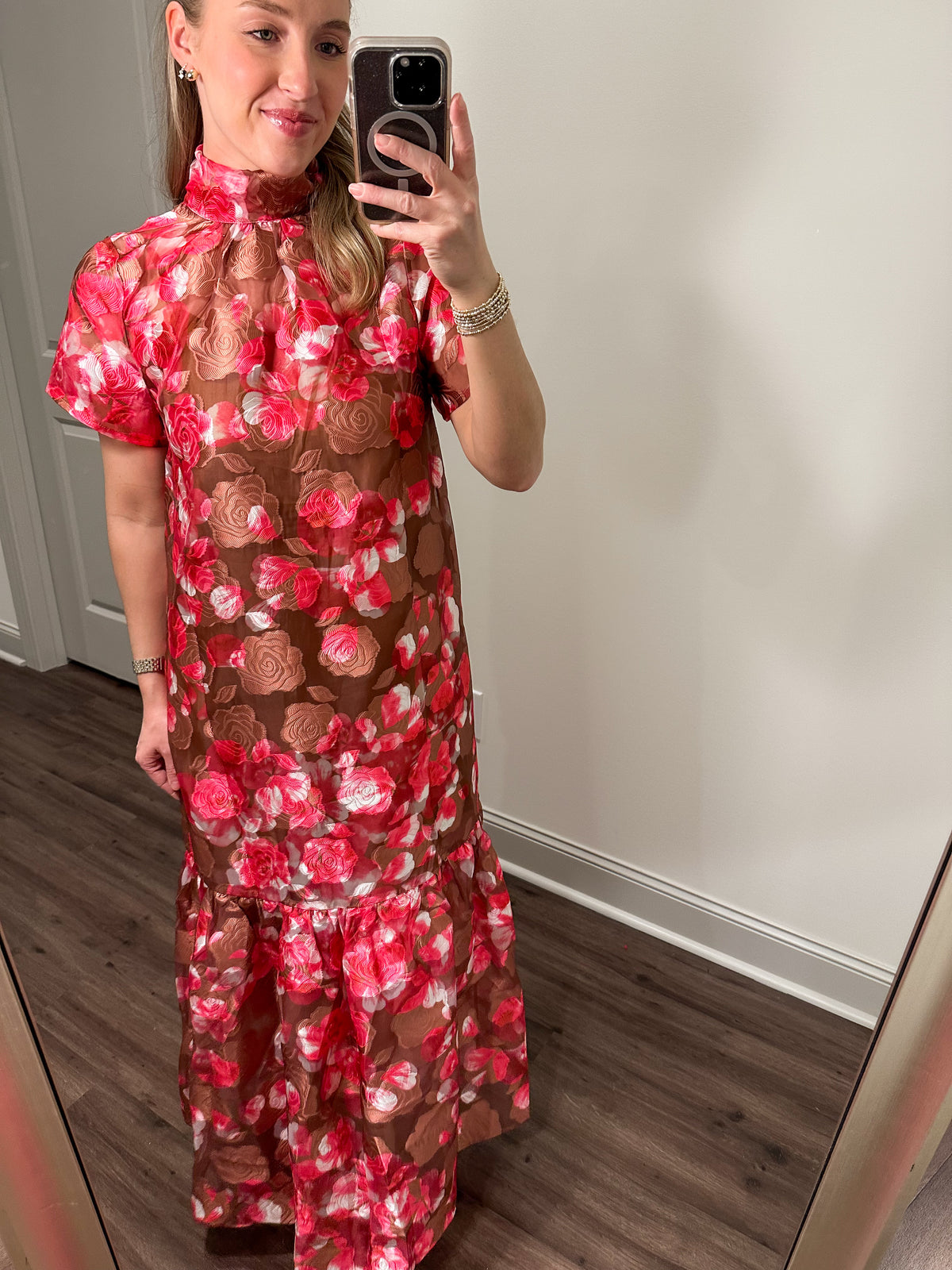 Mersin Floral Maxi Dress- Pink/Brown