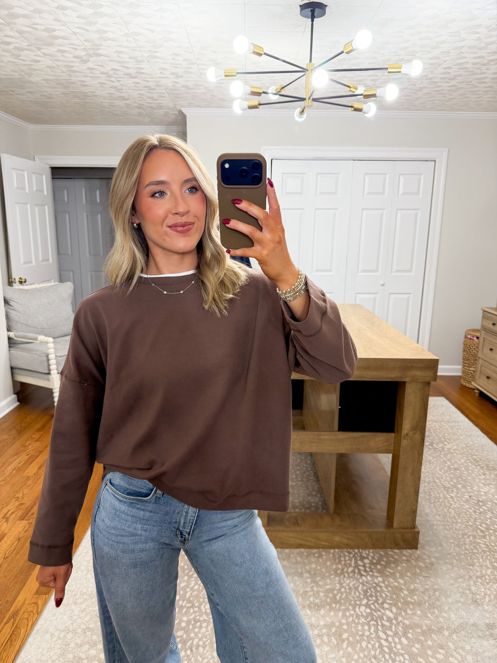 Jamie Contrast Layered Knit Tee- Brown