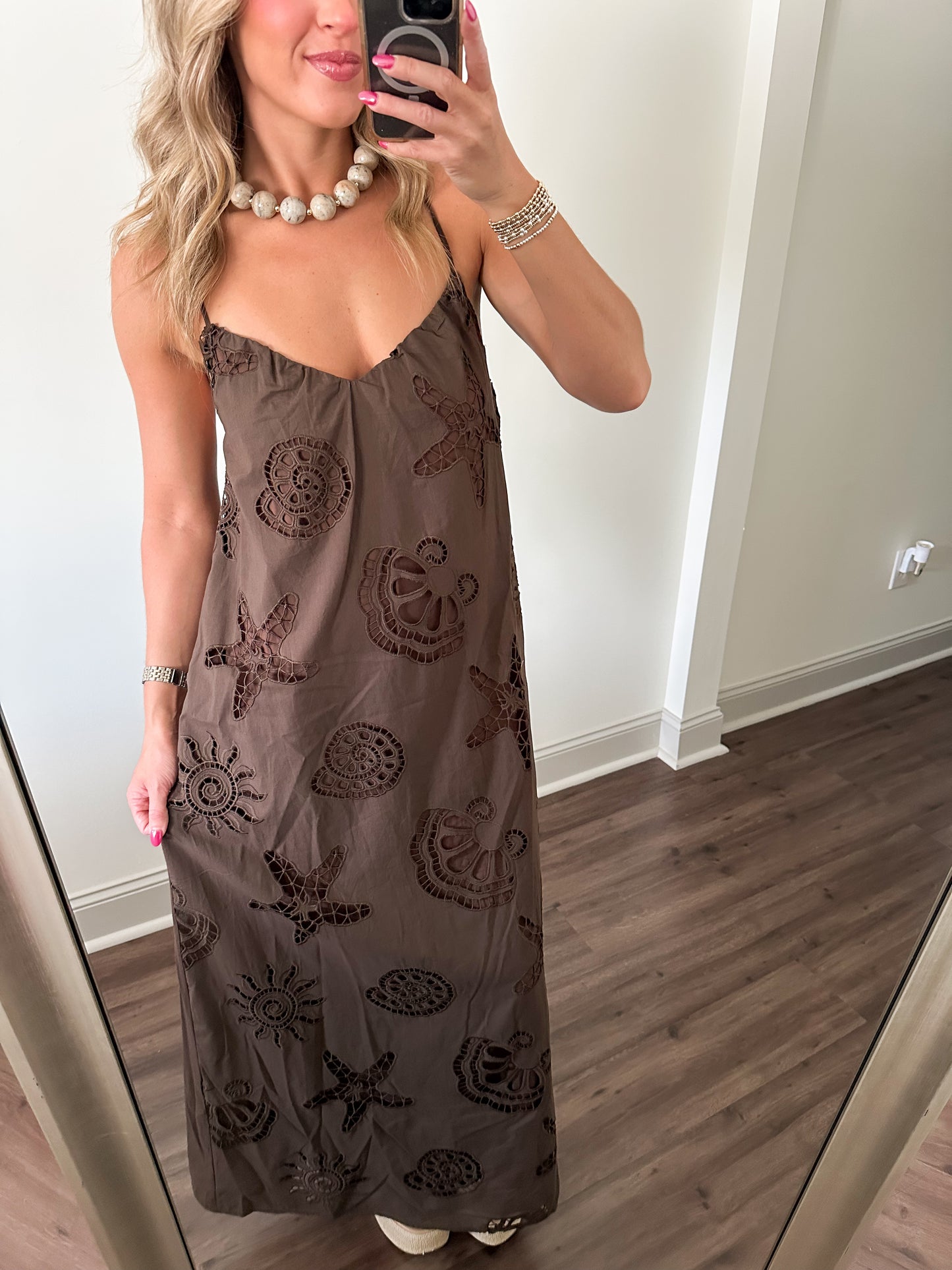 Star Fish Eyelet Maxi Dress- Brown