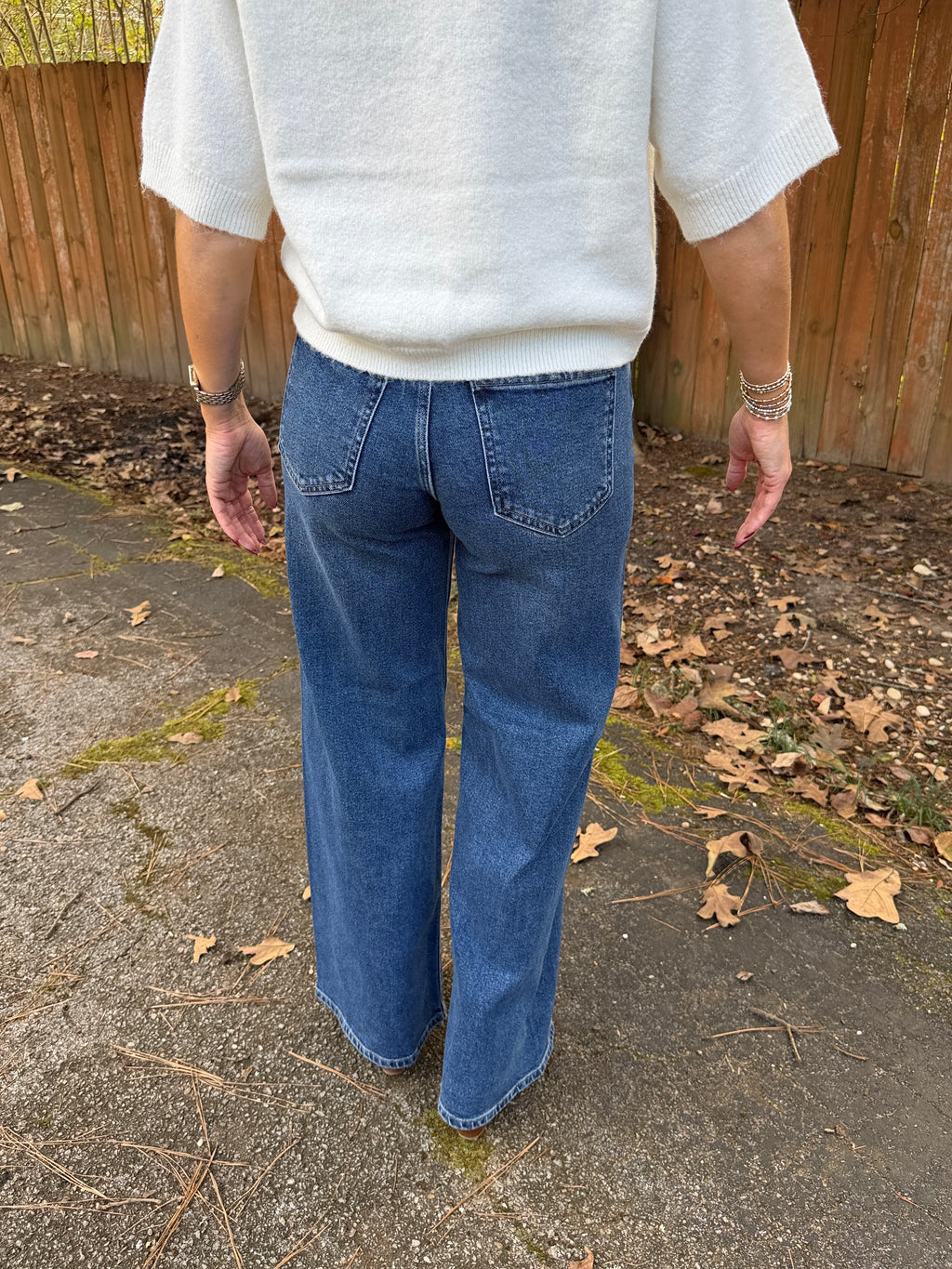 Full Length Twisted Seam Wide Leg - Dark Denim