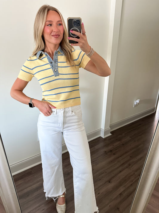 Shyla Striped Top- Butter/Blue