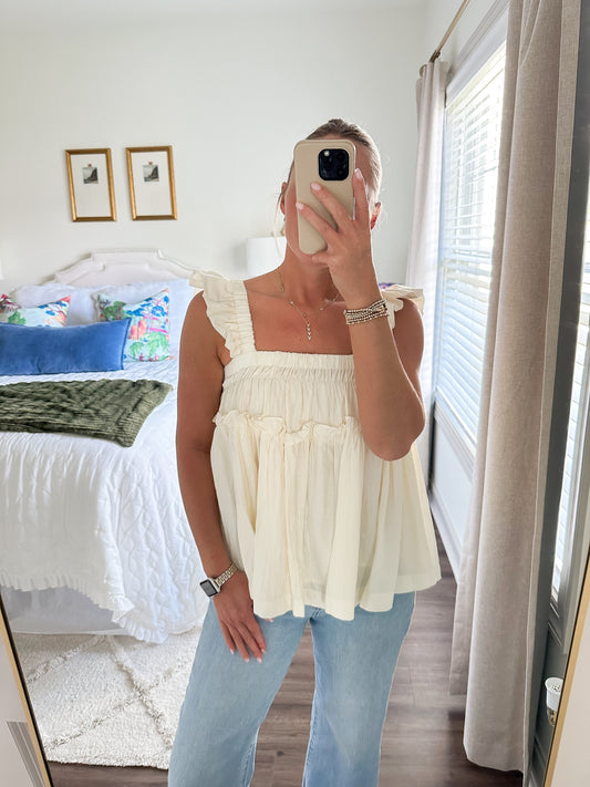 Flutter Sleeve Top- Cream