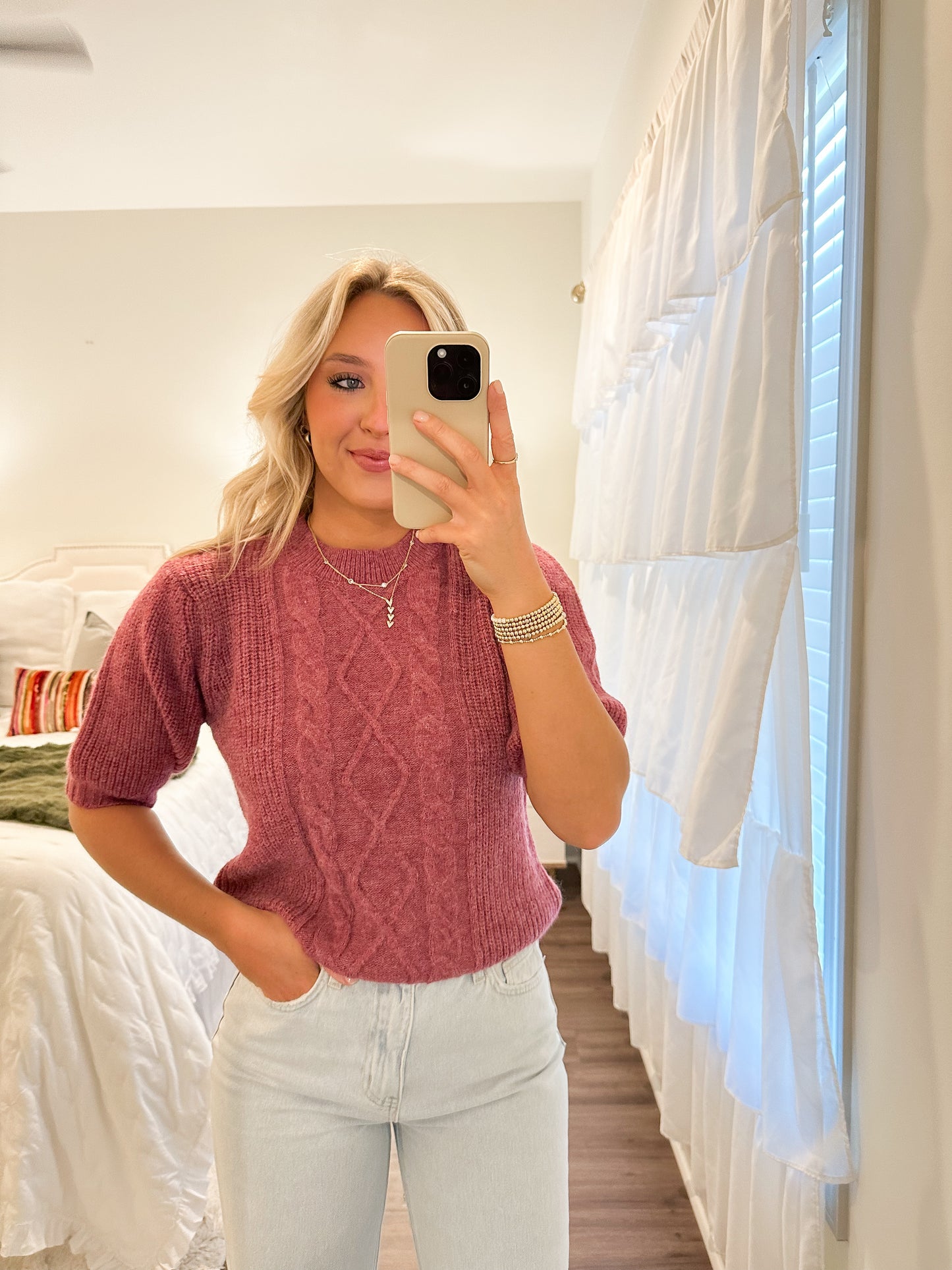 Plum Short Puff Sleeve Sweater