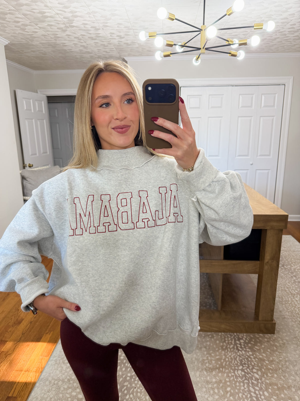 Alabama Stitch Outline Mockneck Sweatshirt- Grey