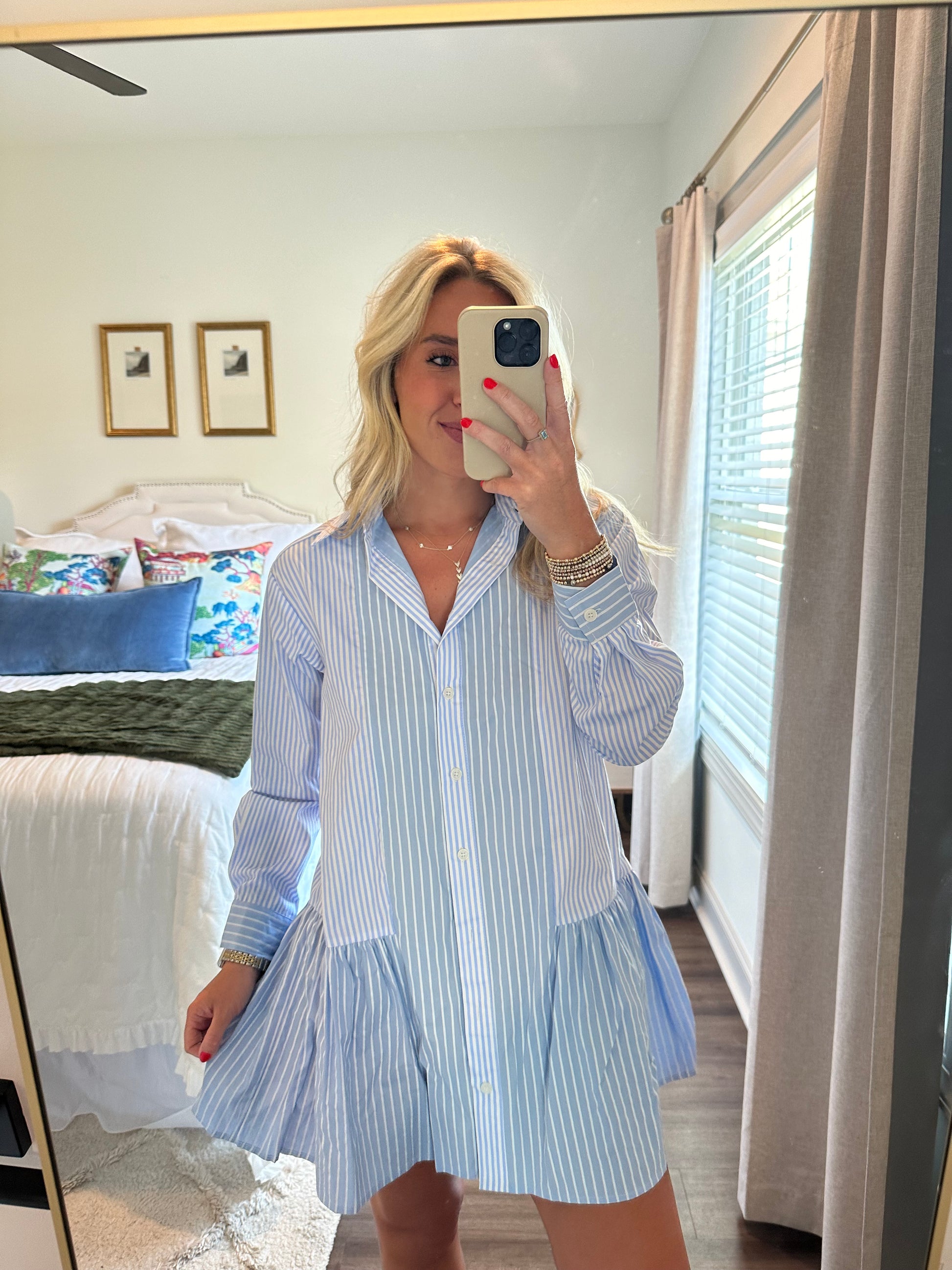 blue pinstripe shirt dress Mary, Classic Shirtdress, Blue Stripe