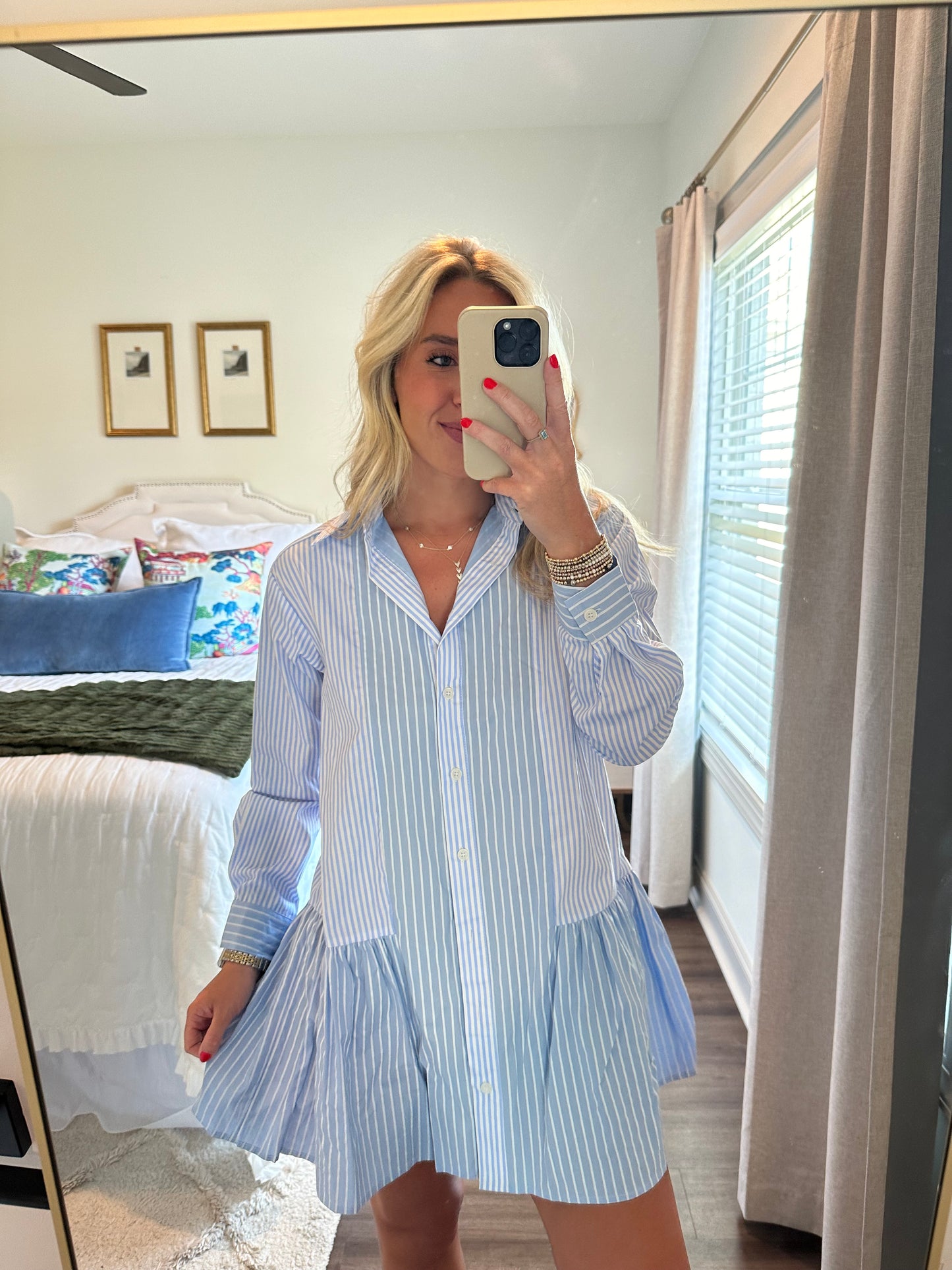 Stripe Shirt Dress- Blue