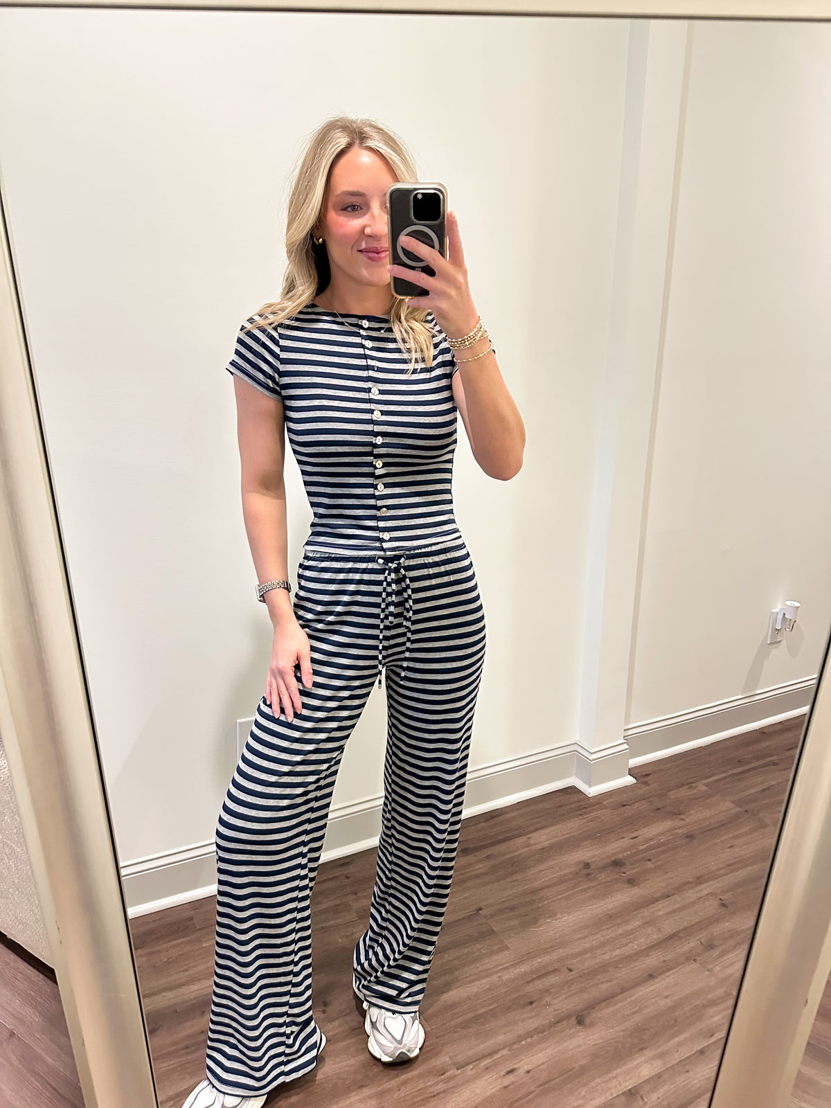 Ronnie Stripe Set- Navy/Grey