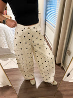Polka Dot Denim Pants- Black