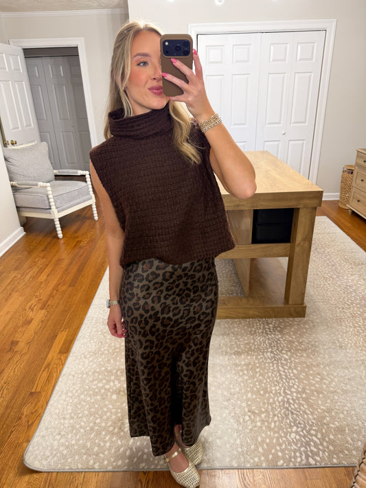 Leopard Print Midi Skirt- Olive
