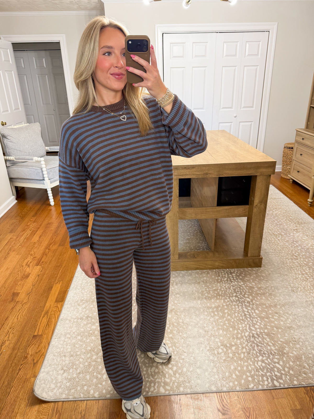 Morie Stripe Pants Set- Blue/Brown