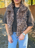 Cameron Leopard Faux Fur Vest- Brown