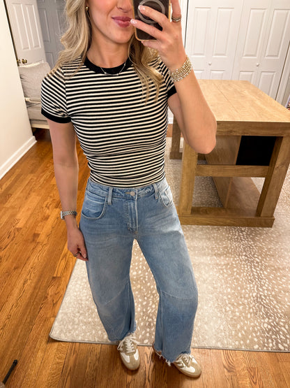 Olivia Striped Contrast Baby Tee- Black/Natural