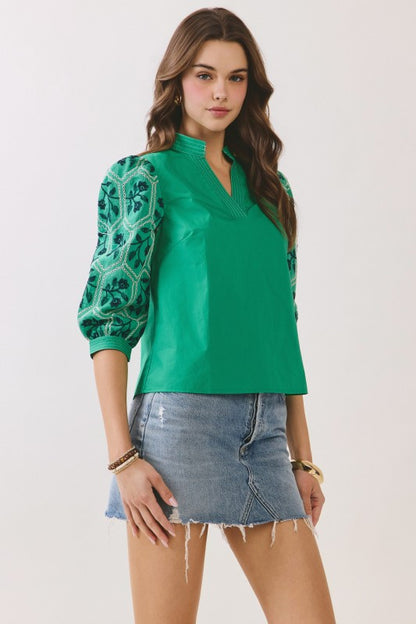 Elissa Embroidered Top- Green