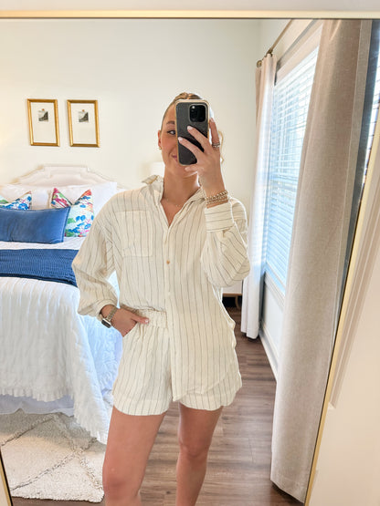 Kiera Stripe Set- Linen/Black