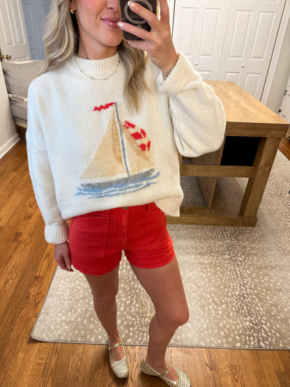 Sailboat Knit Sweater- Cream