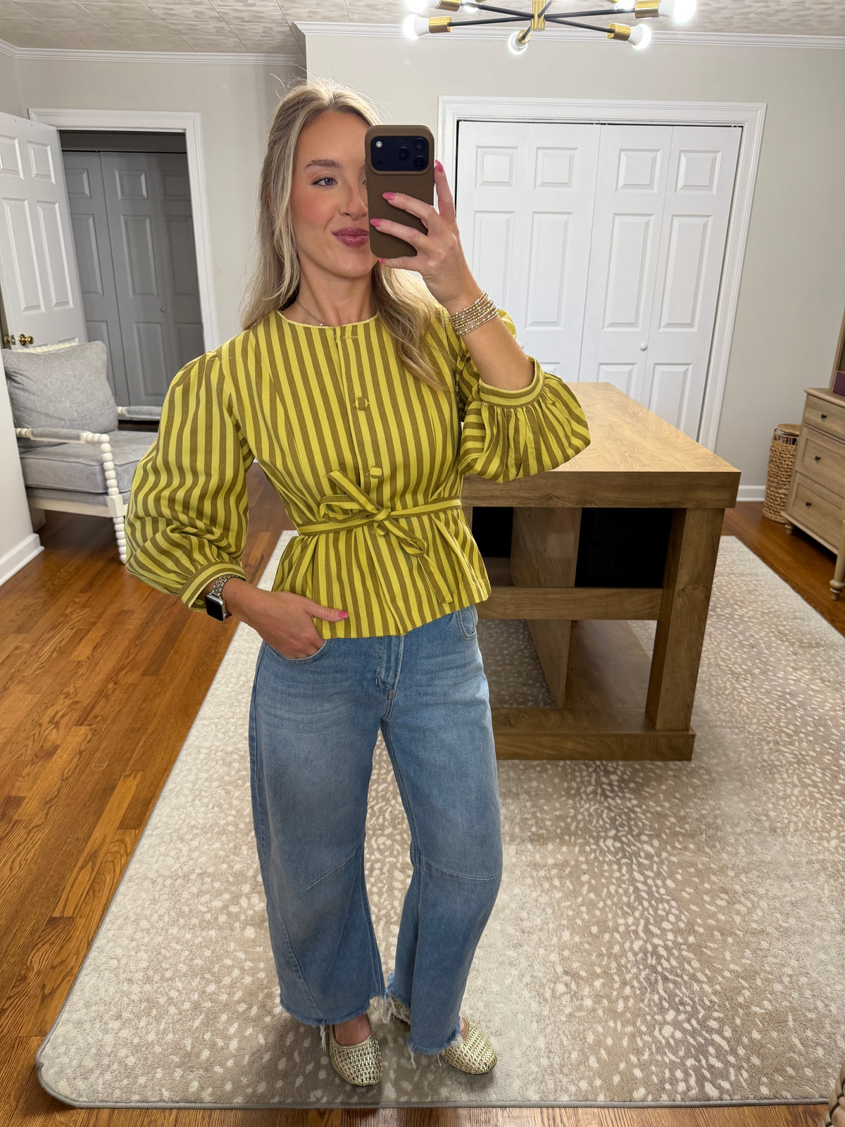 Benica Striped Belted Peplum Blouse